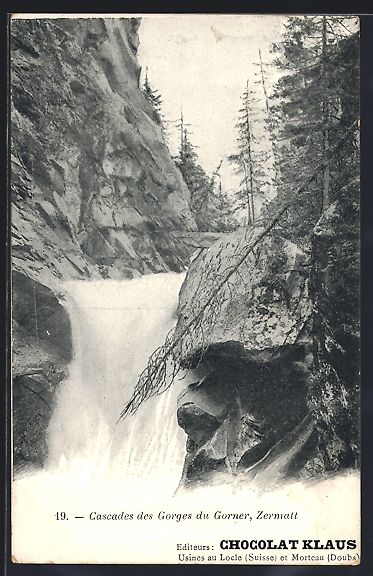 Cartoline postali: Zermatt, Cascades des Gorges du Gorner,  – Usato da Berlin venduto da bartko-reher