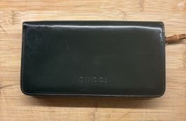 Portafoglio Gucci verde scuro pelle lucida con bambù