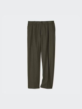 Uniqlo Men's Green Pleated Wide Leg Trousers Small W27-30in