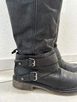 Leder Stiefel Biker-Style, gefüttert, schwarz, Gr. 39