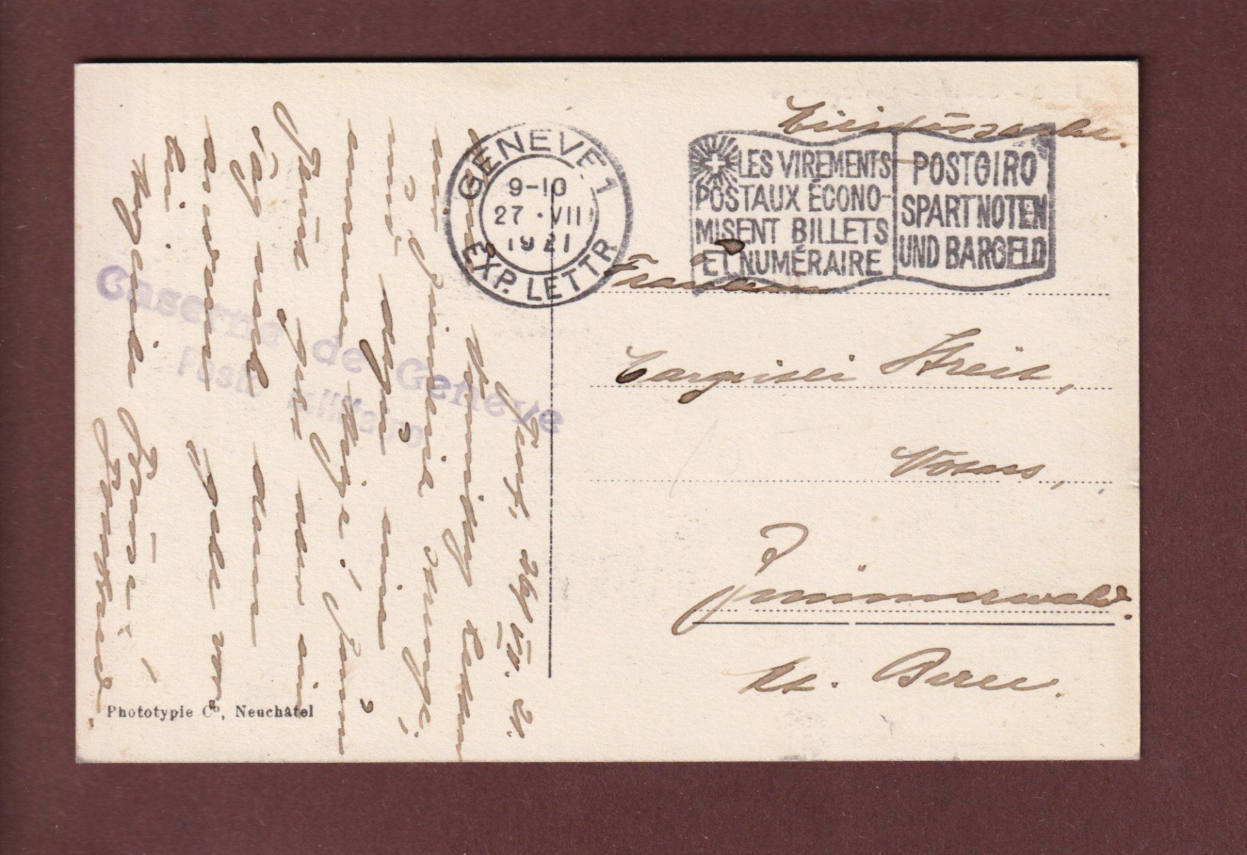 Cartoline postali: GENEVE - Les Casernes - 1921 – Usato da Pully venduto da nicecards 1