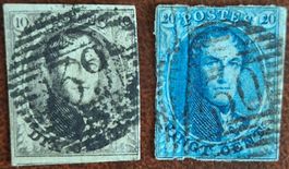 2 timbres belges antiques Léopold I