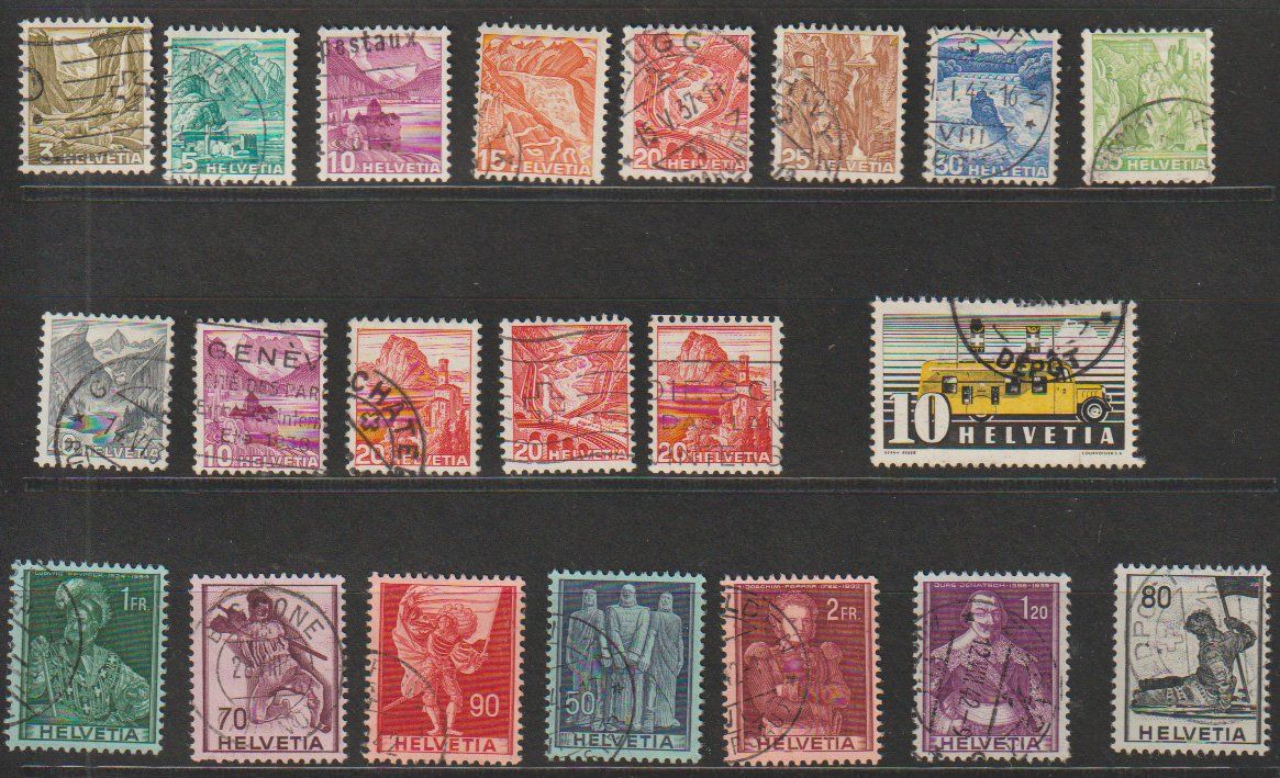 Alle Briefmarken: Timbres Suisse Helvetia divers – Gebraucht aus Crans-Montana von kira56 1