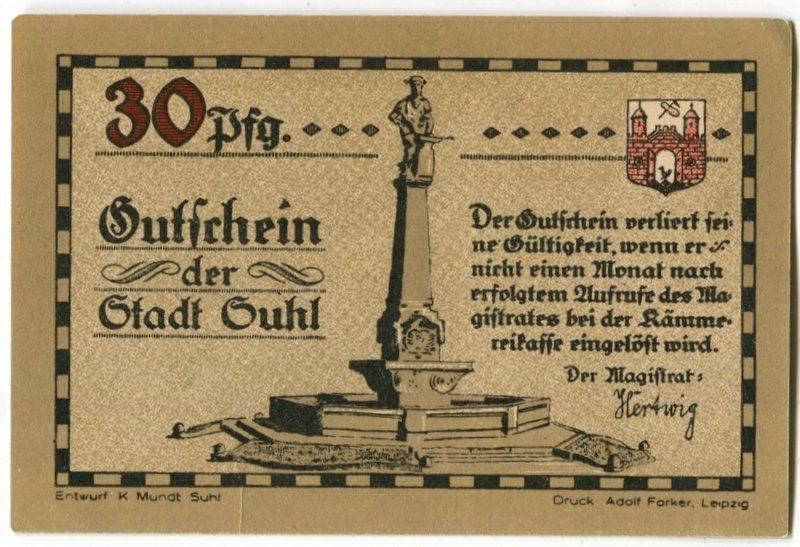 Banknoten: Notgeld "30 Pfennig. Suhl" – Gebraucht aus Basel von Butsch5 1