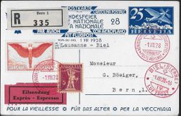 1928 R/Express BF-Flugkarte LAUSANNE - BIEL 1.VIII. ab 1.-