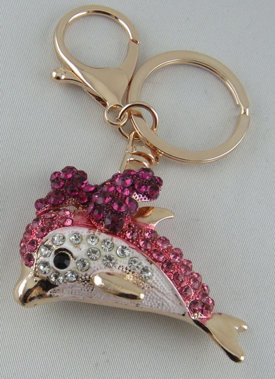 HEYU Delfin Schlüsselanhänger Mit Strass – Niedlicher Tier-Anhänger In Rosa, Metalllegierung, 6x5 Cm