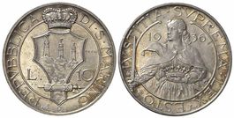 San Marino, 10 Lire 1936 R, Pattern - Prova, R!