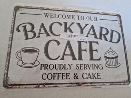 Blechschild Backyard Cafe Deko Retro 