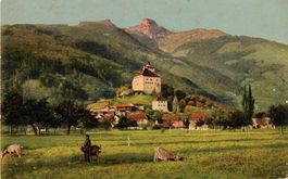 GRABS Schloss Werdenberg mit Magelkopf - Bauer mit Ziegen