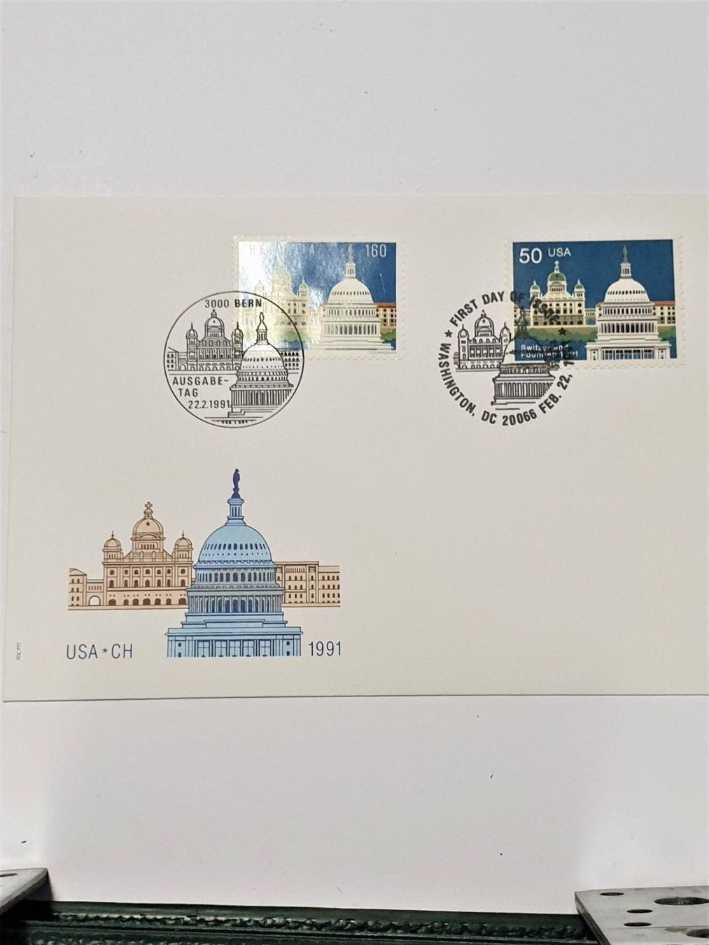 Tutti i francobolli: (73)   2 FDC Schweiz/USA 1991 – Usato da Schwarzhäusern venduto da Inot3