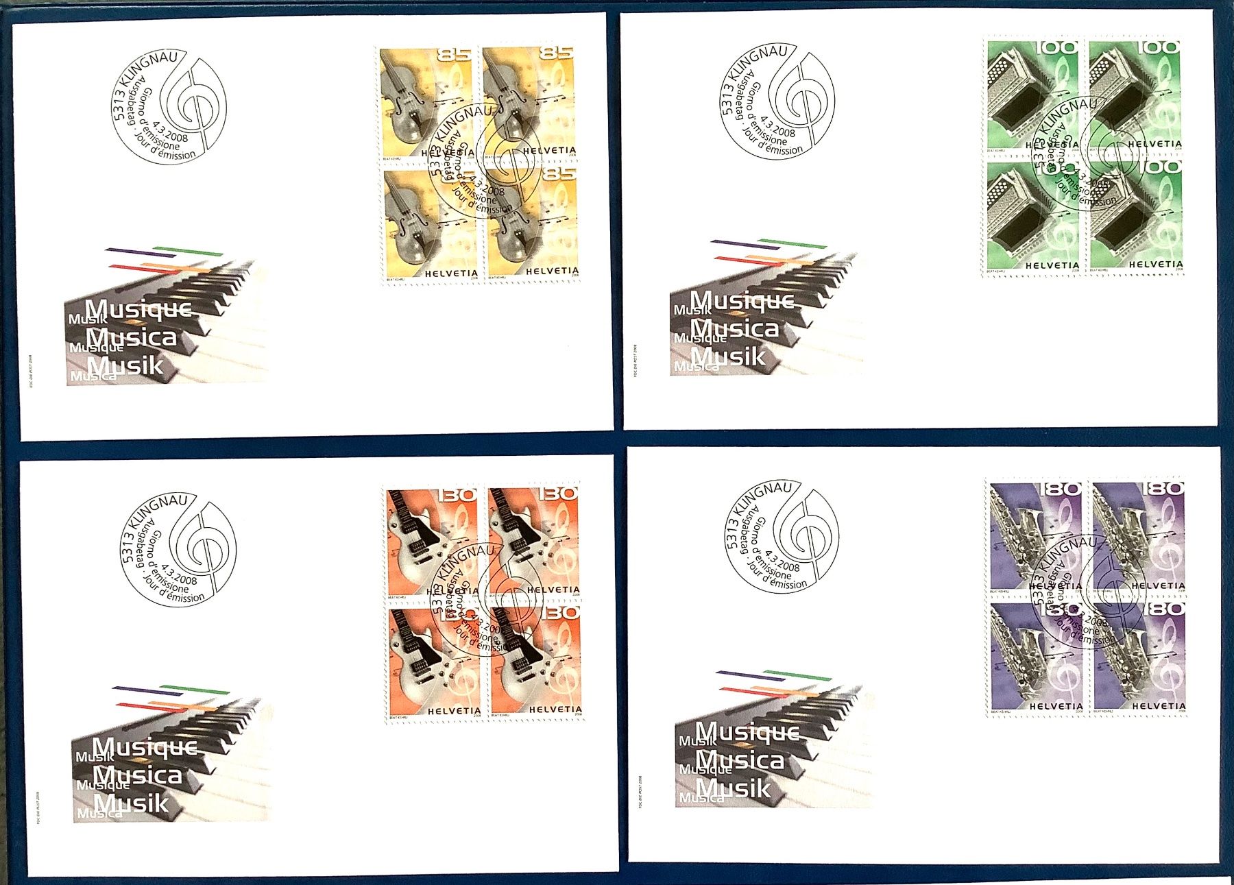 Tutti i francobolli: 2008 - Musik   FDC Viererblock-Serie + Einzel – Nuovo (secondo la descrizione) da Liestal venduto da Skunk02 1
