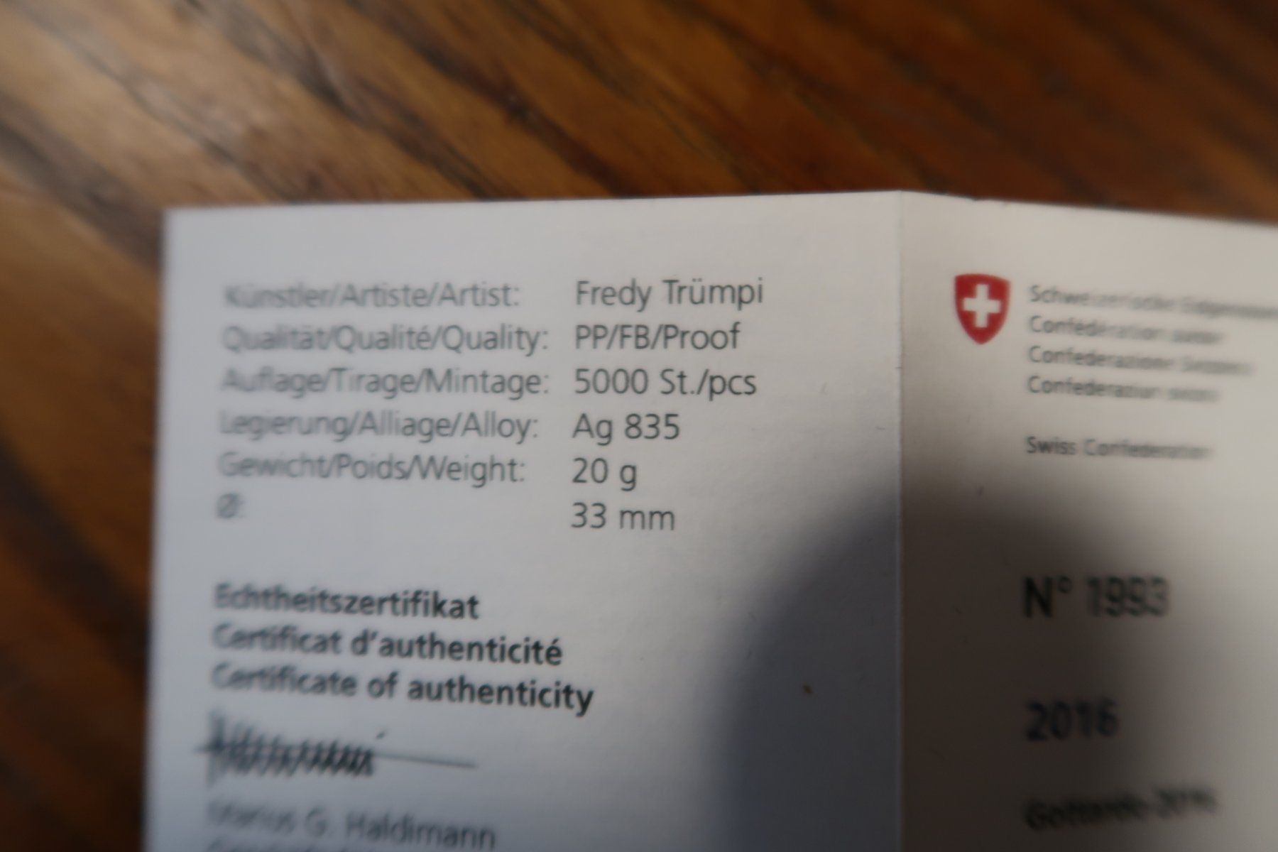 Tutti le monete: Gottardo 2016 PP/FB/Proof Silber 20g 33mm – Nuovo e nell'imballaggio originale da Büsserach venduto da Petiteplante 1