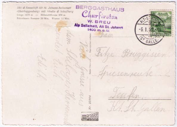 Cartoline postali: Alt St. Johann - Skilift Sellamatt – Usato da Binningen venduto da Mountainrider 1