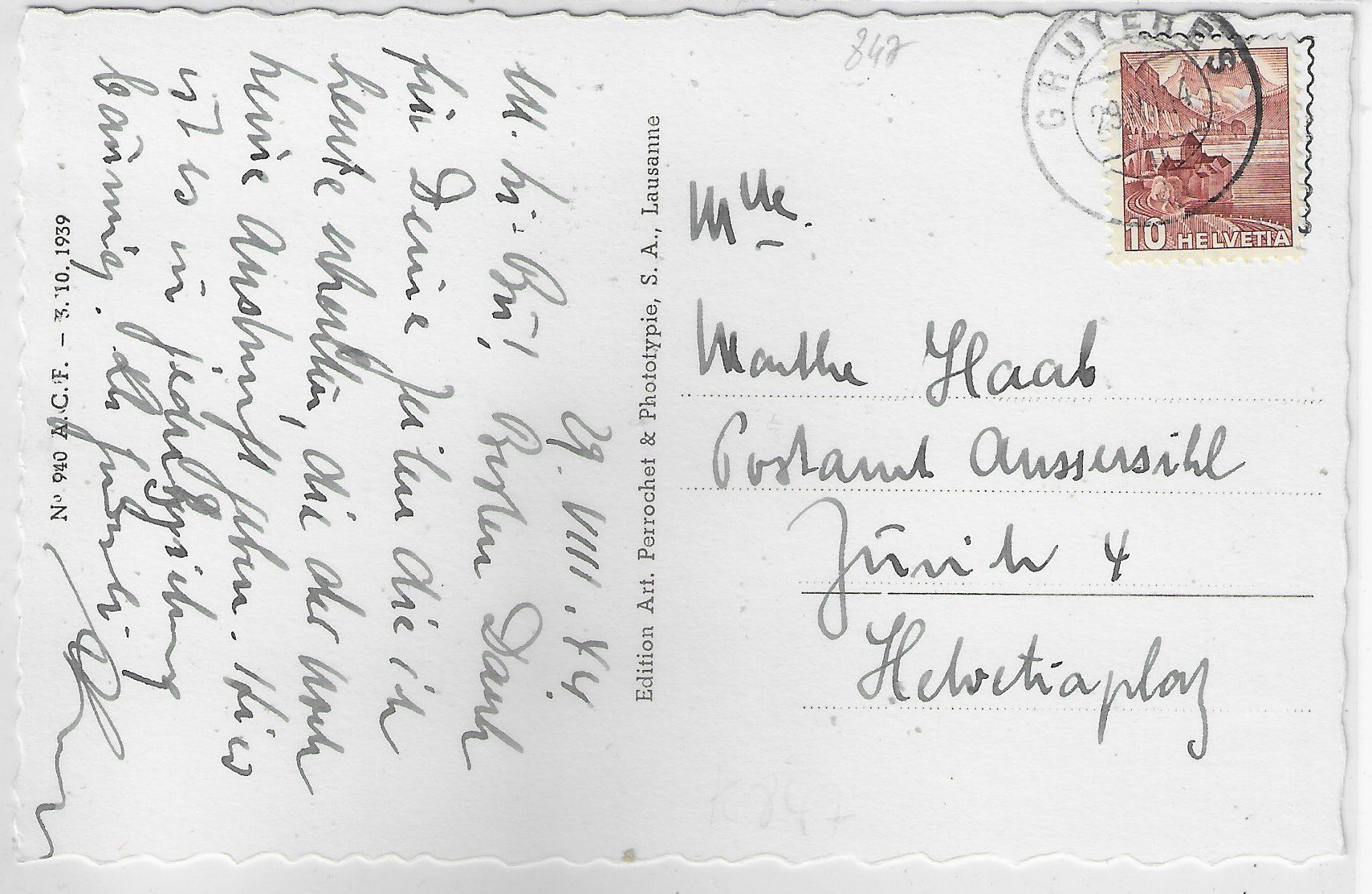 Cartoline postali: Gruyeres - Vue generale – Usato da Ettingen venduto da Kartenplanet 1