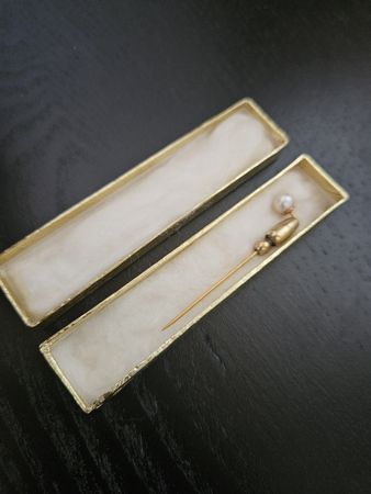 Spilla fermacravatta vintage oro con perla Weber & Bläuer