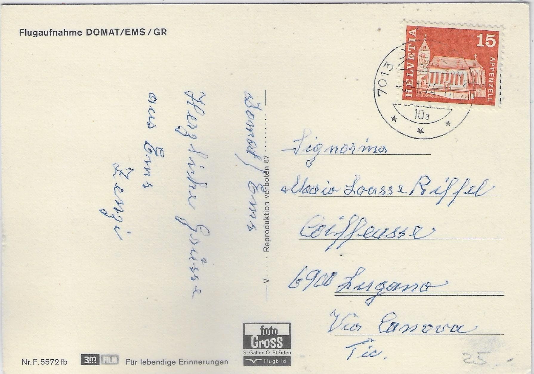 Cartoline postali: Flugaufnahme Domat/Ems GR – Usato da Ettingen venduto da Kartenplanet 1