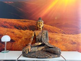 Grosse handgeschnitzte Buddha‑Statue Shakyamuni Gold‑Bronze