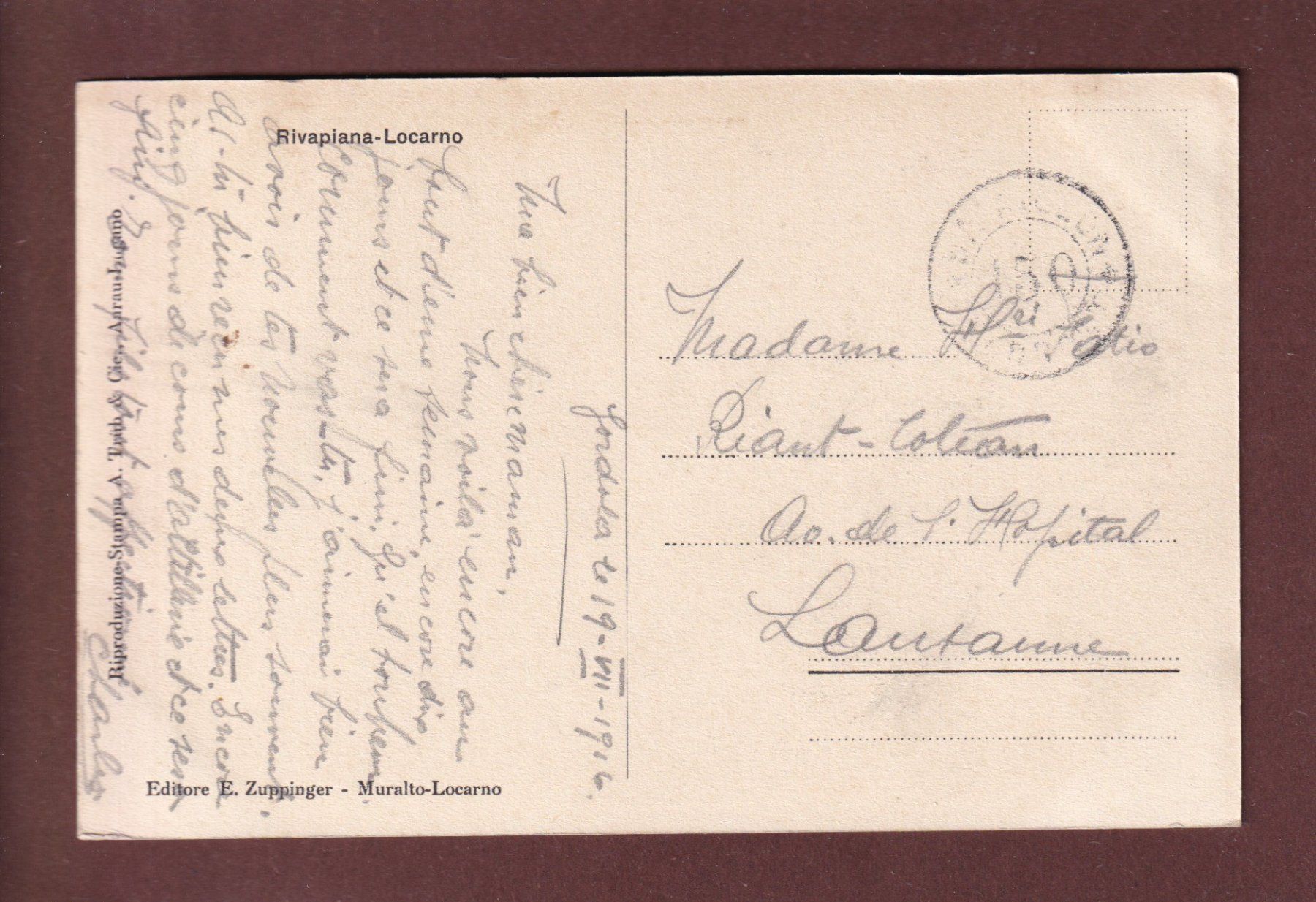 Ansichtskarten: RIVAPIANA-LOCARNO - 1916 Feldpost – Gebraucht aus Pully von nicecards 1