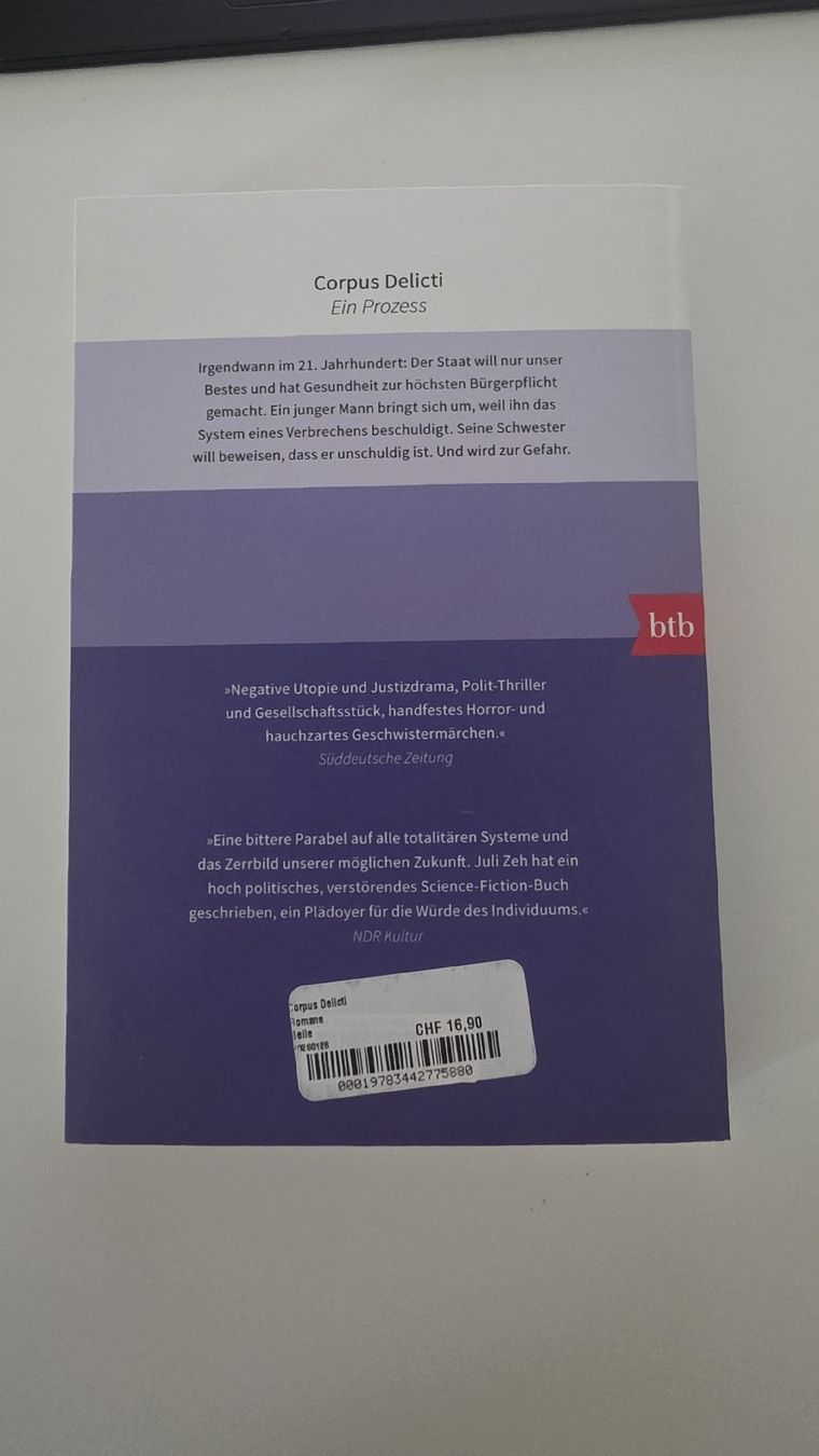 Libri: Juli Zeh Corpus Delicti Ein Prozess – Nuovo (secondo la descrizione) da Glattfelden venduto da lenaaa_07 1