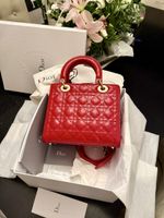 Authentic Lady Dior Bag Medium, Gold/HW, Red Patent Leather