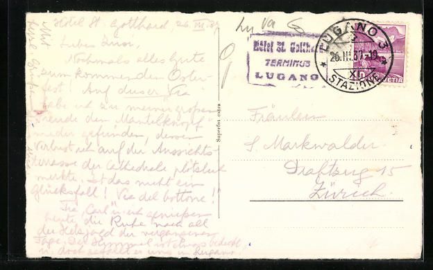 Cartoline postali: AK Lugano, Via Cattedrale, 1937 – Usato da Berlin venduto da bartko-reher 1