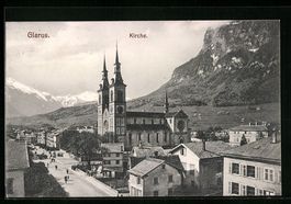 AK Glarus, Kirche, Panorama, 1910