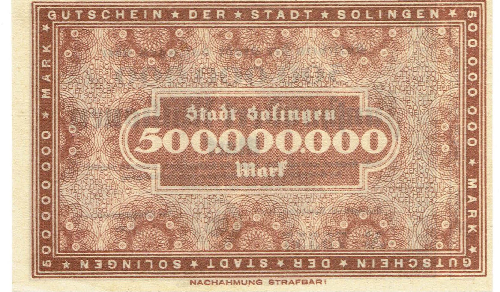Banknoten: Solingen 500 Mil.Mark 20.09.1923 VZ+-VZ++ – Gebraucht aus Steffisburg von ber_8htf 1