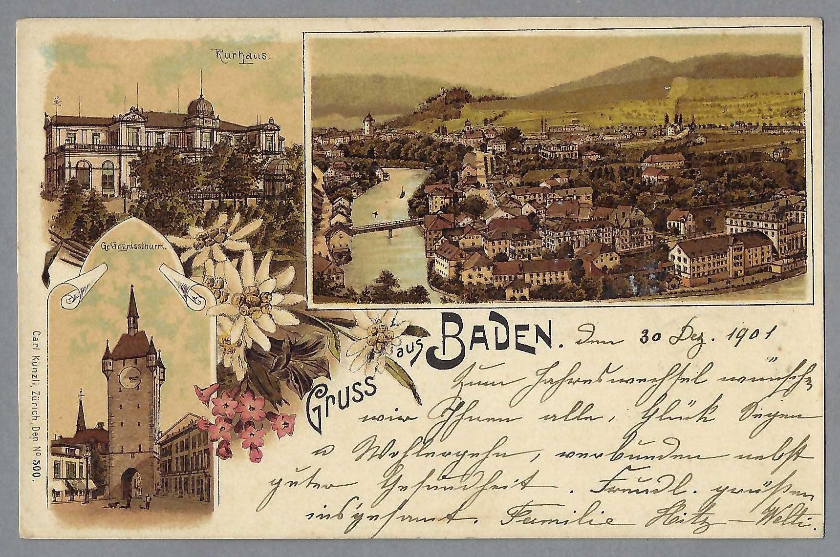 Ansichtskarten: 1901, BADEN, KURHAUS, SCHÖNE LITO – Gebraucht aus Pura von ulisse1957