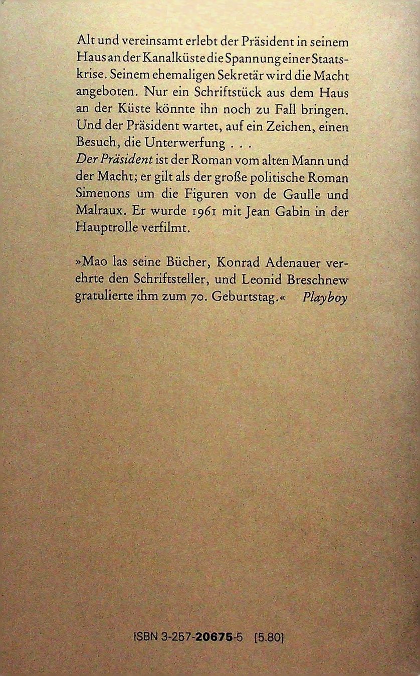 Bücher: Simenon Der Präsident  TB Diogenes 1. Aufl. 1979 – Gebraucht aus Reitnau von Zaomir 1