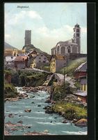 AK Hospental, Ortspartie mit Fluss, 1915