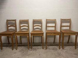 5 Biedermeier Vintage Holzstühle mit Geflecht gut erhalten