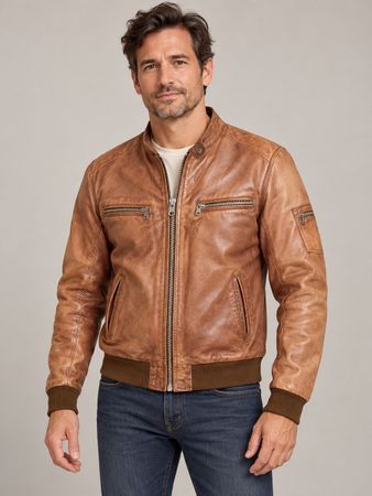 Herren Lederjacke braun mit Strickbündchen Grösse M