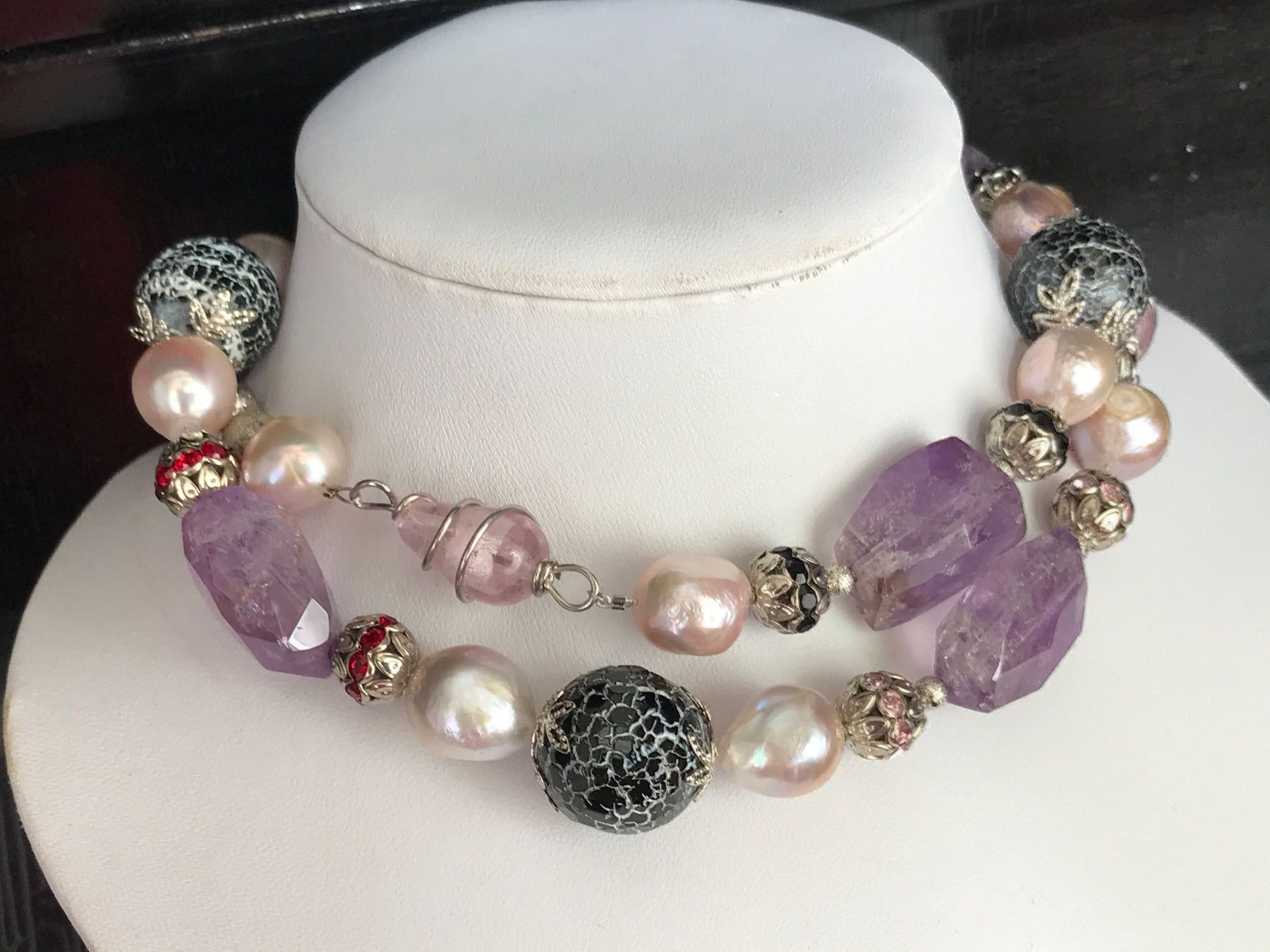 Catenine: Wunderschöne, Unikate, lange Amethyst, Perlen Kette -  NEU – Nuovo (secondo la descrizione) da Basel venduto da Chili007 2