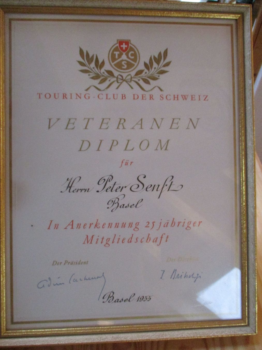 Sonstiges zum Sammeln & Seltenes: TCS Veteran Diplom Basel 1955 Gerahmt – Gebraucht aus Felsberg von sanwill