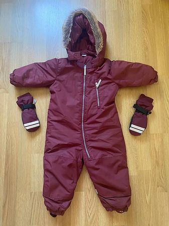 Schneeanzug H&M Mädchen Gr. 86 Dunkelrot mit Handschuhen