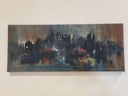 Gemälde Bruno A. Weber signiert 1962 "Stadtansicht abstrakt"