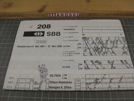SBB grafischer Fahrplan 208, 1987-1989, gefaltet auf ca A5,