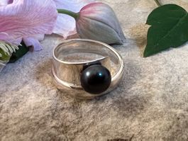 Designer Ring m dunkler Süsswasser Perle G 57 Sterling 925