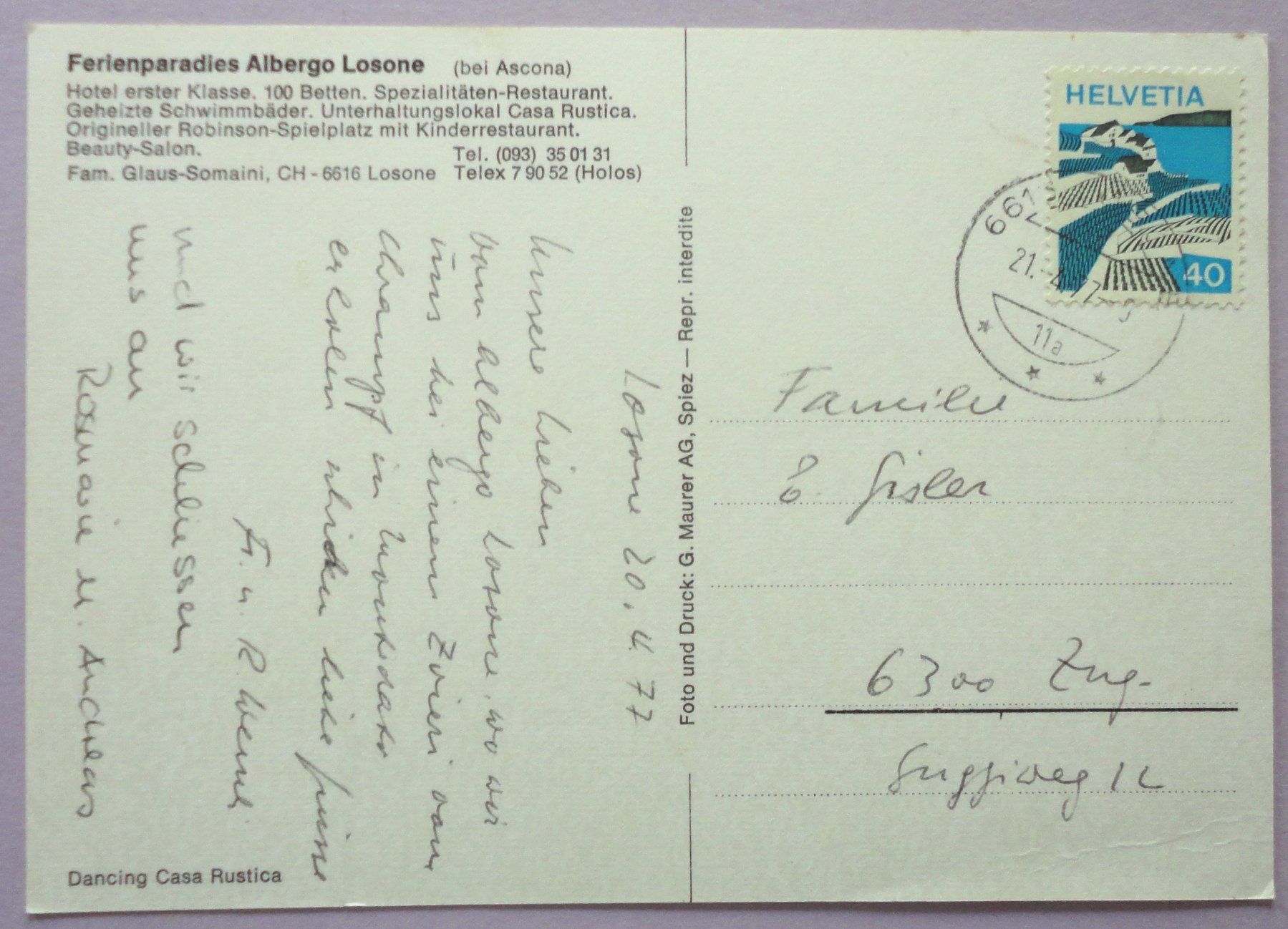 Cartoline postali: Albergo Losone (bei Ascona) – Difettoso da Fétigny venduto da Billy2miny 1