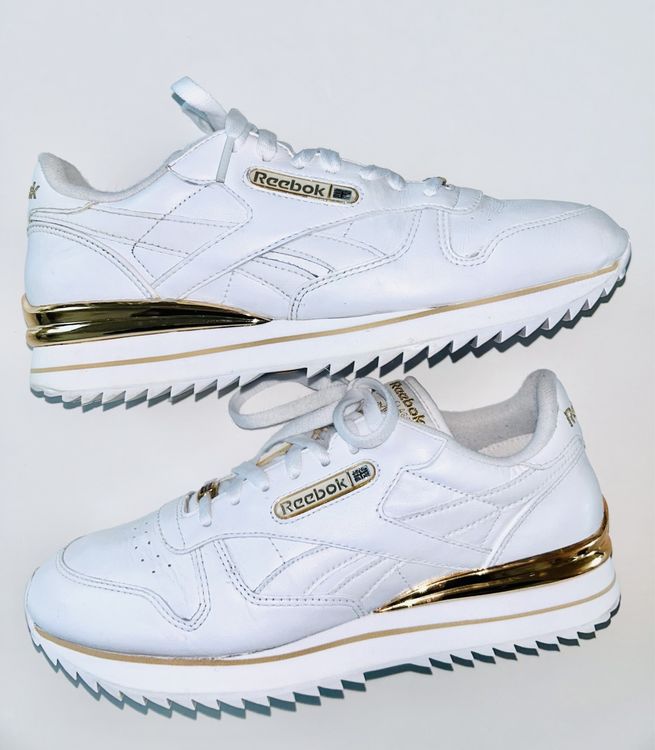 Reebok classic leather white & gold sneakers Turnschuhe 40.5 (Gebraucht ...