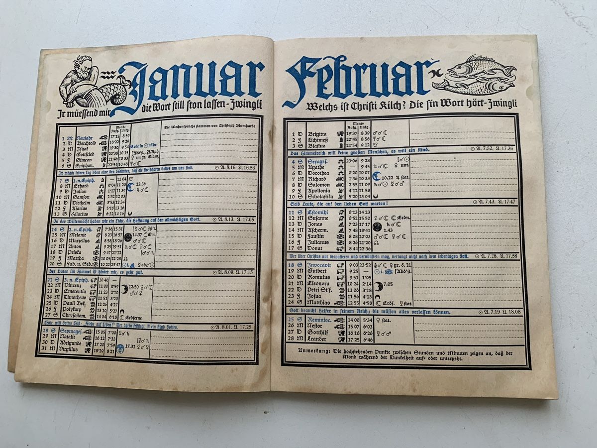Calendari: Zwinglikalender von 1934 – Usato da Egg b. Zürich venduto da ohtannenbaum 3