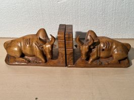 Serre-livres taureau en bois sculpté main 🐂📚