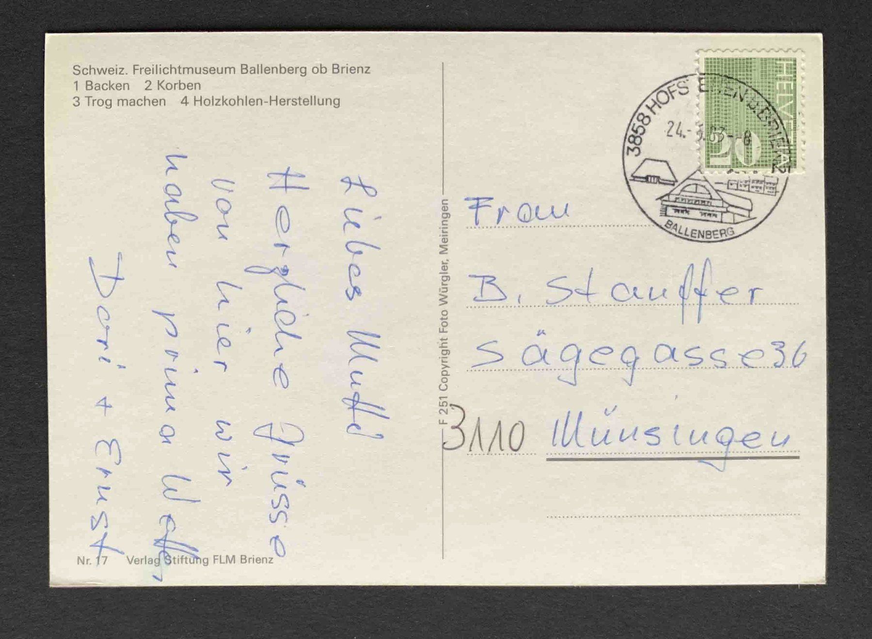 Cartoline postali: AK Freilichtmuseum Ballenberg Backen Korben Trog machen – Usato da Goldau venduto da artelier1 1