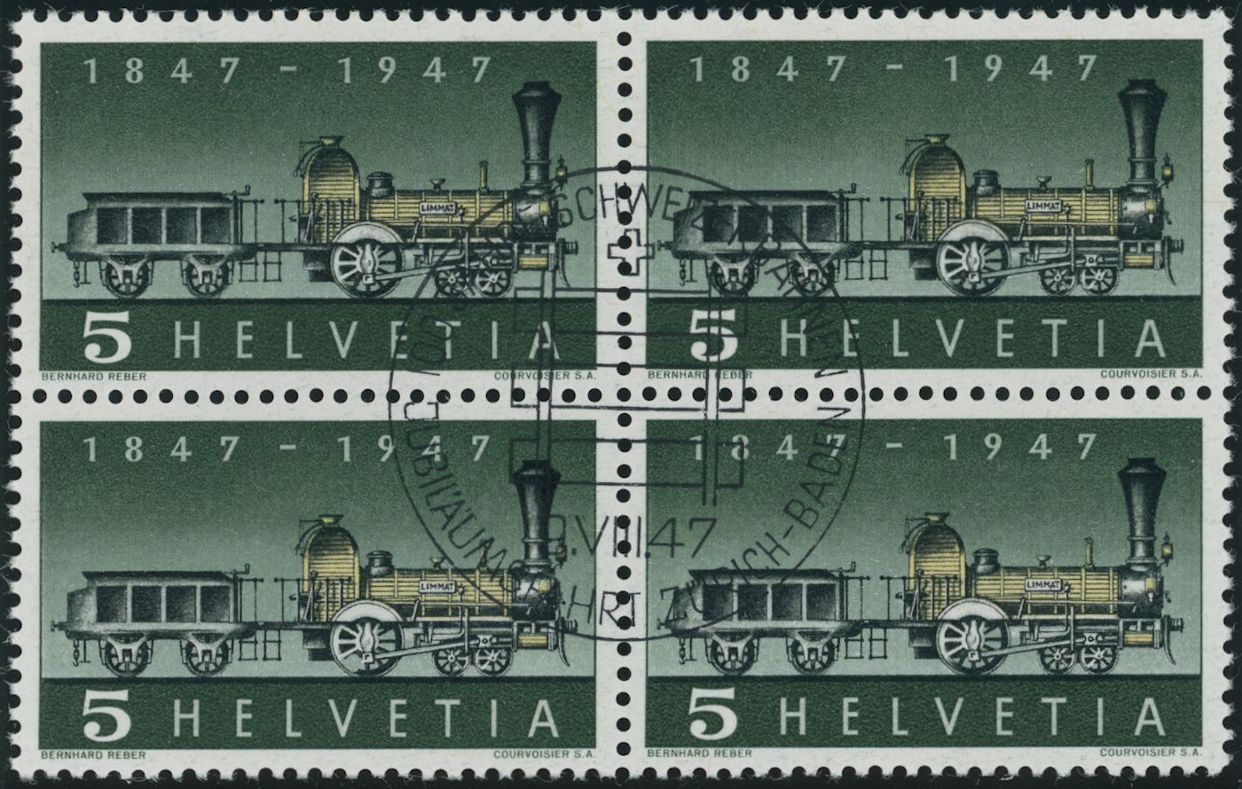 Tutti i francobolli: 1947 - 100 J. Eisenbahn - Viererblock – Usato da Schindellegi venduto da leecollect