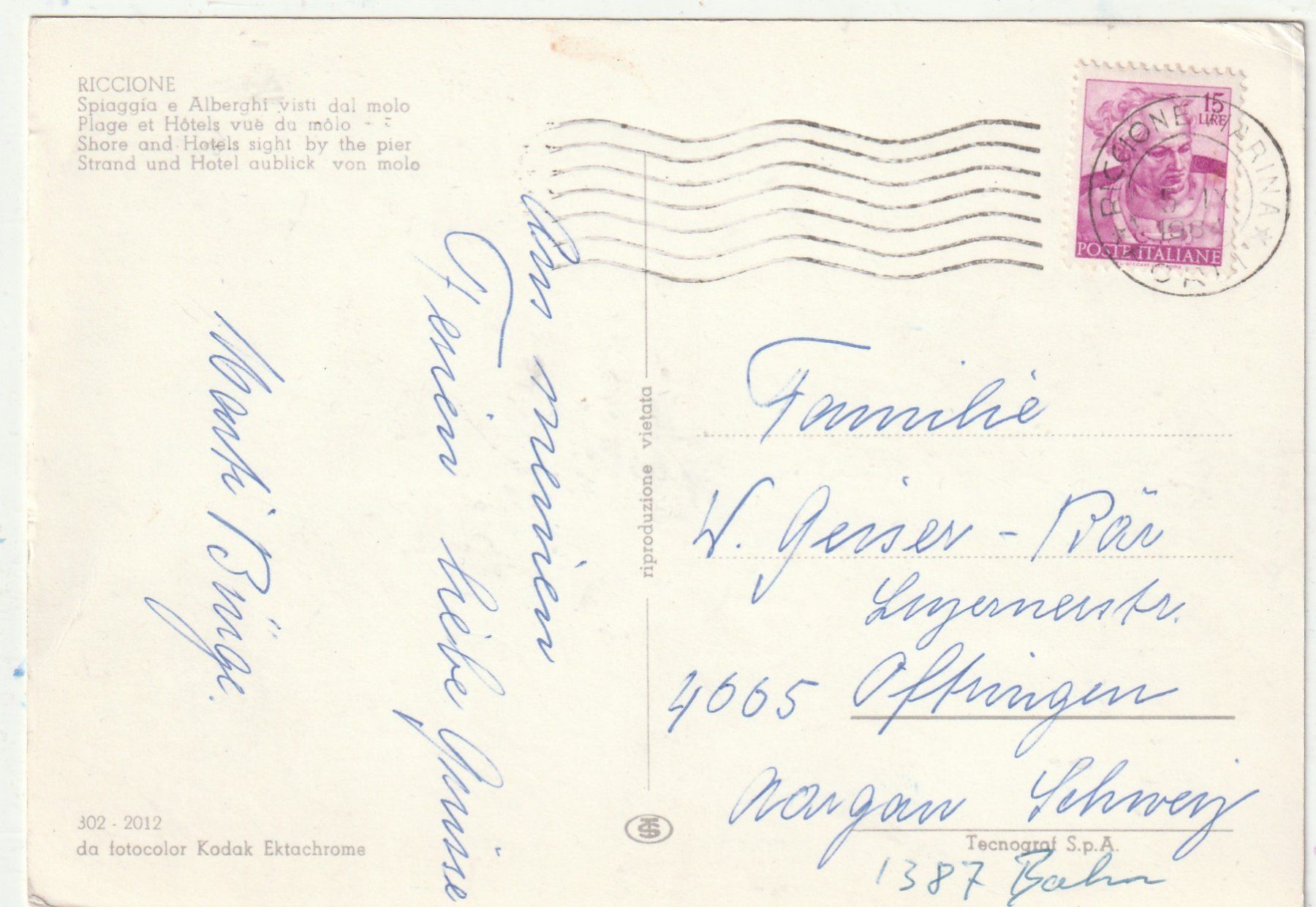 Cartoline postali: Badestrand  Riccione – Usato da Lumbrein venduto da made02 1