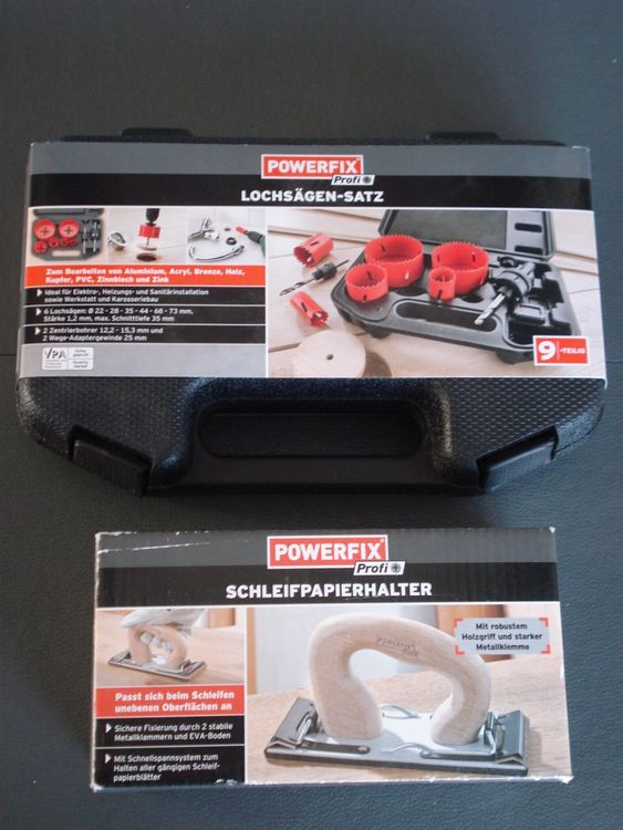 POWERFIX Lochsägen-Satz und Schleifpapierhalter (Neu und ...