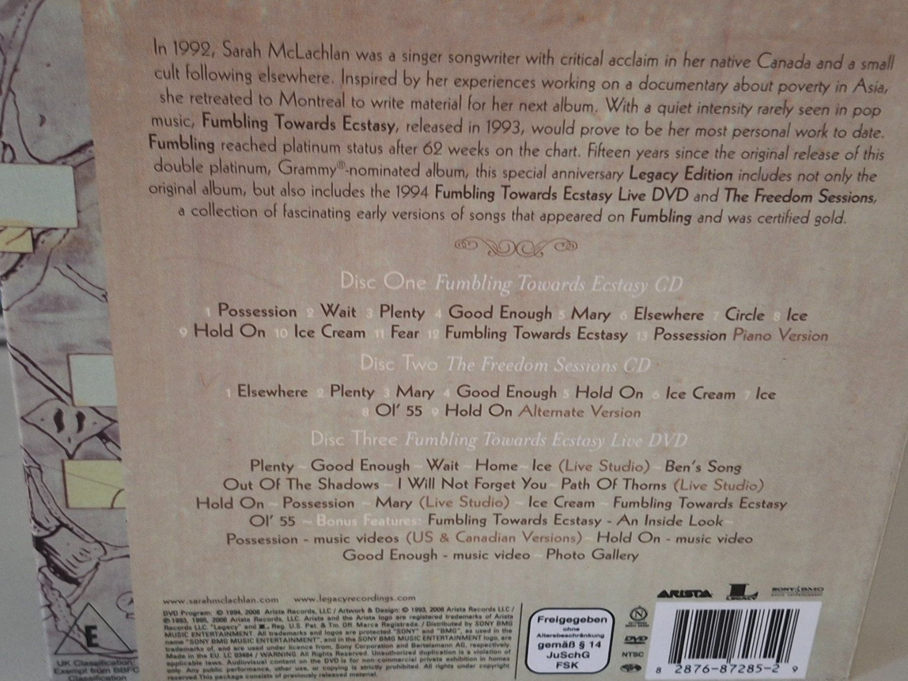 CD: 2CD+ DVD Sarah McLachlan  - Fumbling Towards Ecstasy – Usato da Aarberg venduto da Jackup1 1
