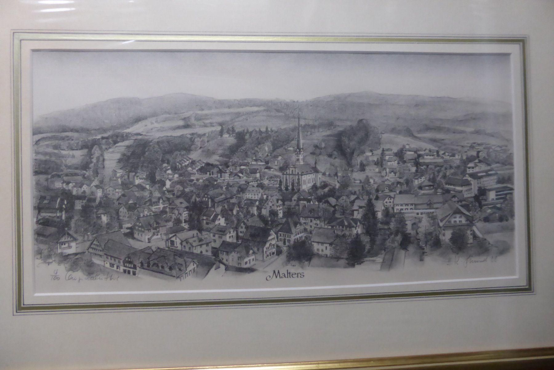 Incisioni: H.R.Schmid - " Malters " im Echtgoldrahm über Eck vergoldet – Nuovo e nell'imballaggio originale da Brunnadern venduto da lavendel 1