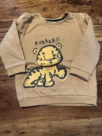 Kinder Pullover beige mit Tiger Motiv Grösse 98 