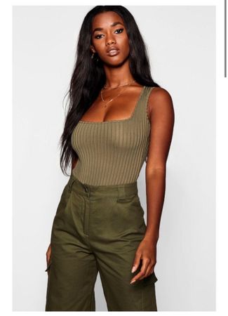Shirt NEU Top Body Karree-Ausschnitt olivegrün oder schwarz